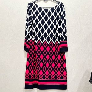 Pre-loved! ELIZA J Diamond Pattern Black Red White Long Sleeve Dress!